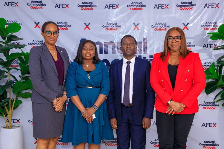 L-R: Oyelade Eigbe, Executive Director, Vetiva Capital Management; Oluwafunto Olasemo, Vice President, Financial Market, AFEX; Dr Afolabi Olowookere, MD ADSR; and Samirah Sam-Adebiyi, MD AFEX Investment Limited, at the unveiling of the AFEX Commodities Outlook, recently.
