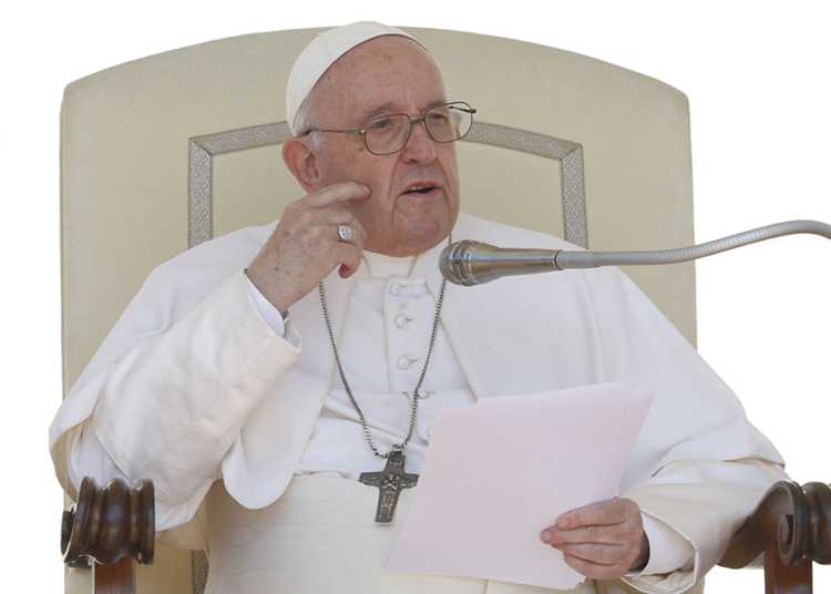 Pope Francis speaks during his general audience in St. Peter's Square at the Vatican June 8, 2022. (CNS photo/Paul Haring)