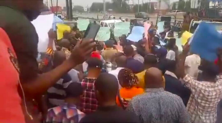 DIBAN protests against ban on sachet alcoholic drinks at NAFDAC office in the Isolo area of Lagos State