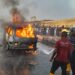 Large-scale Disaster Averted As Bus Conveying 100 Kegs Of Petrol Catches Fire In Kwara