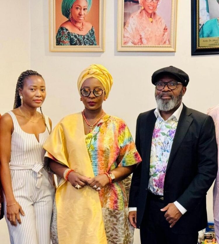 L-R: Omowunmi Gbemis,  secretary, Nigeria Governor Spouses Forum (NGSF),  First Lady of Kwara State, and chairperson, NGSF, Prof Ambassador Olufolake Abdulrazaq and President, Jose Foundation UK, Dr Martins Abhulimhen after a meeting in Ilorin, Kwara State recently.