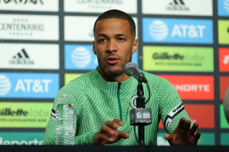 ARLINGTON, TX - MAY 27: Captain of Nigeria William Troost-Ekong speaks during press conference ahead of a match between Mexico and Nigeria at AT&T Stadium on May 27, 2022 in Arlington, Texas. (Photo by Omar Vega/Getty Images)