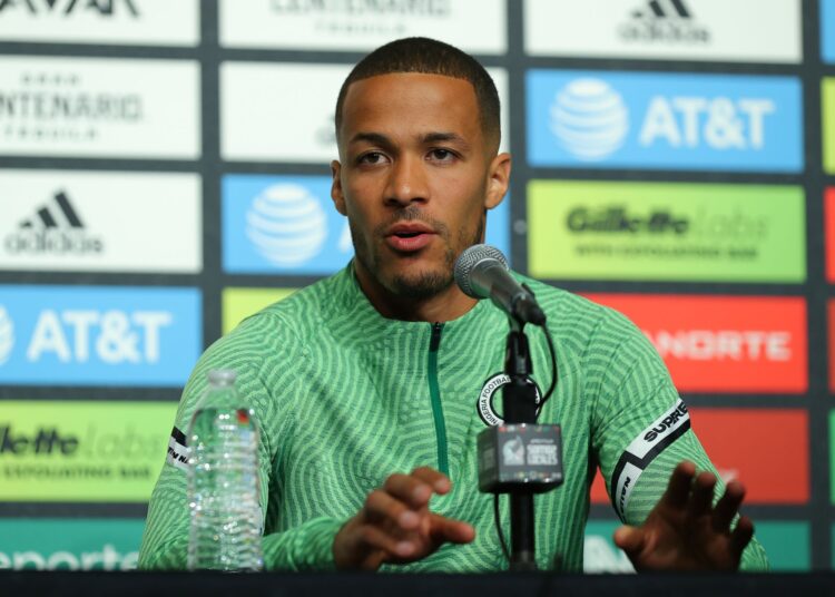 ARLINGTON, TX - MAY 27: Captain of Nigeria William Troost-Ekong speaks during press conference ahead of a match between Mexico and Nigeria at AT&T Stadium on May 27, 2022 in Arlington, Texas. (Photo by Omar Vega/Getty Images)