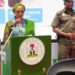 First lady Remi Tinubu on a podium