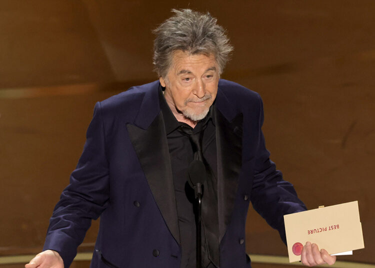 HOLLYWOOD, CALIFORNIA - MARCH 10: Al Pacino speaks onstage during the 96th Annual Academy Awards at Dolby Theatre on March 10, 2024 in Hollywood, California. (Photo by Kevin Winter/Getty Images)