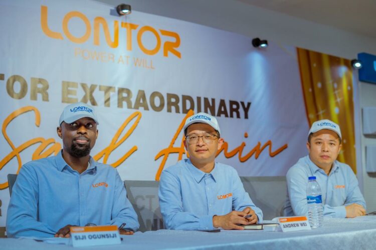 From left, General Manager, Siji Ogunsiji; Managing Director, Andrew Wei and  Deputy Managing Director, Eason Cai all of Lontor Hitech  Development Company Limited  at the unveiling of  Lontor new product and Dealers Conference  held  in Lagos on Friday. Photo;