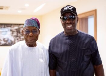 Obaseki Receives Obasanjo, As Ex-President Charges Politicians On Selflessness
