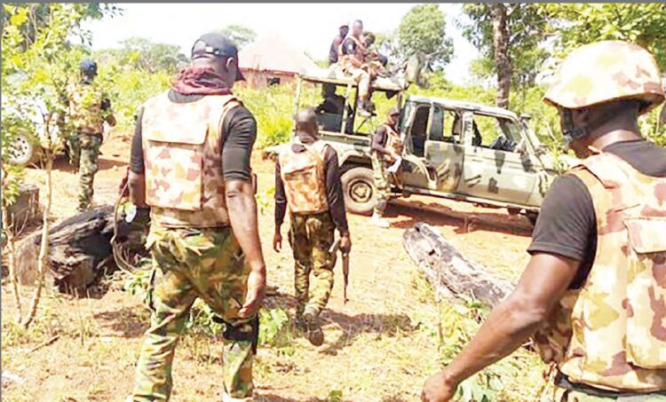 Troops of 181 Amphibious Battalion, Bomadi local government area of Delta State on peace mission to Okuoma community in Bomadi LGA of Delta
State who were reportedly surrounded by some community youths and killed on Thursday.