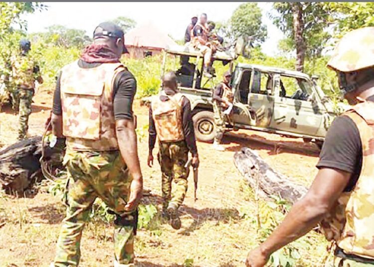 Troops of 181 Amphibious Battalion, Bomadi local government area of Delta State on peace mission to Okuoma community in Bomadi LGA of Delta
State who were reportedly surrounded by some community youths and killed on Thursday.