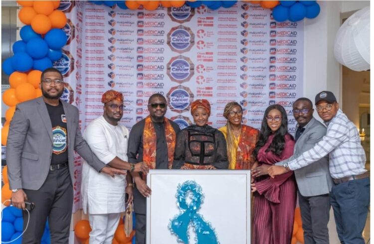 L-R: Chibuike Uzor (Medical Affairs Manager); Femi Ogunwede (Market Access Manager); Ikechukwu Ofuani (Government Affairs and Policy Director SSA); Her Excellency, Dr Zainab Shinkafi Bagudu (Founder/CEO, Medicaid Cancer Foundation); Nkechi Ukaiwe (Country Manager Nigeria and Ghana); Margaret Mendie-Sawyer (Product Manager Oncology); Oluwakorede Ayo (Key Account Manager Neuroscience); Faeren Philip (Key Account Manager Oncology.)