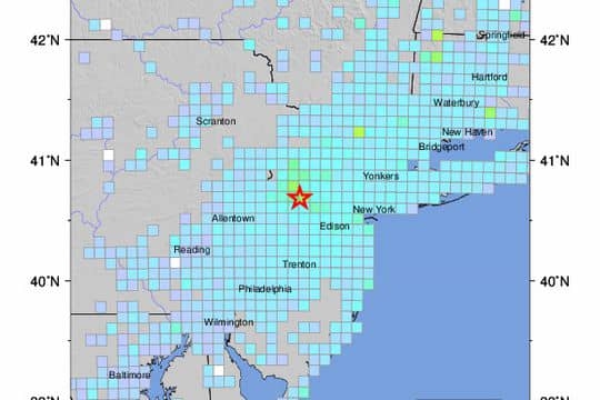 Magnitude 4.7 Earthquake Shakes US State Of New Jersey, Reverberates In New York 1 An image showing the intensity of the quake. Image by United States Geological Survey