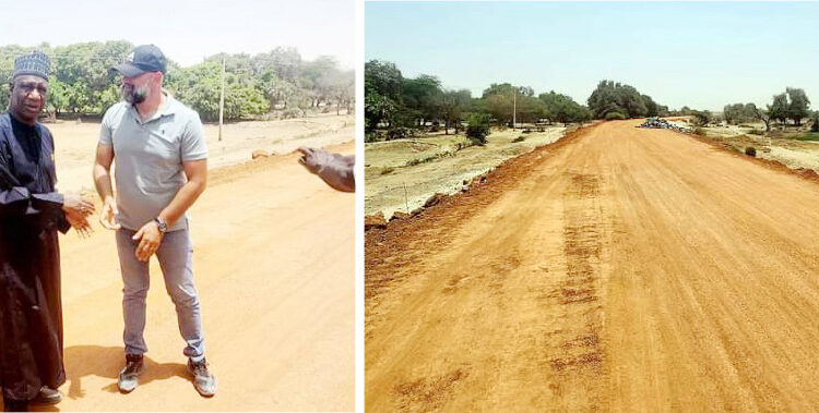 Yobe State SSG, Baba Mallam Wali (left), and Engr. Jonny during the inspection of Yunusari-Bayamari road project