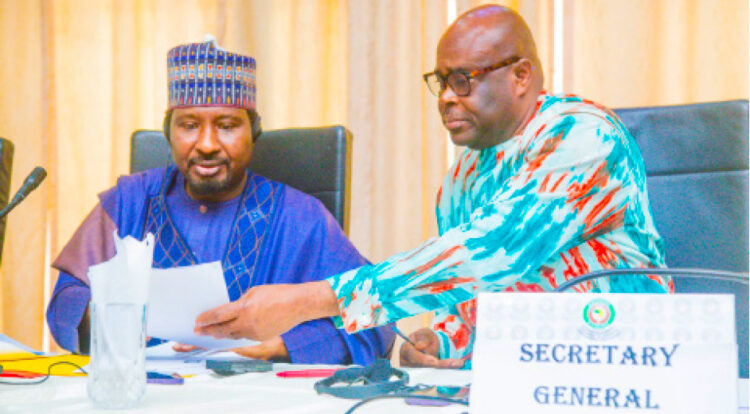 L-R: Acting speaker of the ECOWAS Parliament; Senator Jibrin Barau and the secretary general of the Parliament, Mr. Bertin Some, during the closing of the inaugural session of the regional legislature in Abuja, on Saturday