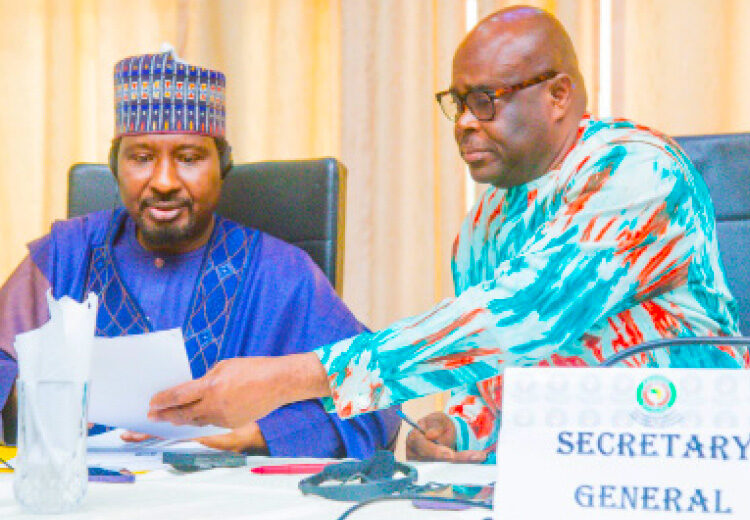 L-R: Acting speaker of the ECOWAS Parliament; Senator Jibrin Barau and the secretary general of the Parliament, Mr. Bertin Some, during the closing of the inaugural session of the regional legislature in Abuja, on Saturday