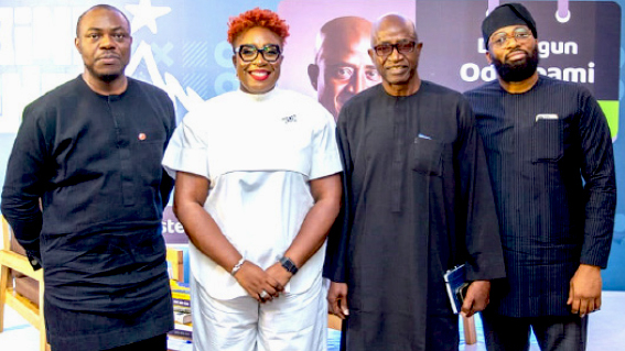 L - R: Akporee Idenedo,Group Head, Commercial Banking, Sterling Bank Limited; Sheila Ojei, Country Manager, African Management Institute for Nigeria; Chief Segun Odegbami, Proprietor, Eagle7 Sports Radio Station and Ibidapo Martins, Group Chief Marketing Officer, Sterling Bank Limited at the 5th Sterling Leadership Series held in Lagos, Nigeria