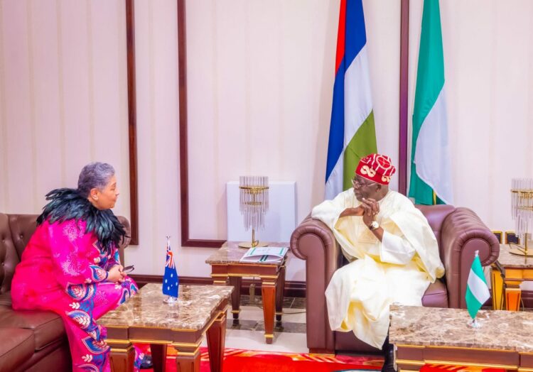 L-R: New High Commissioner of Australia to Nigeria, Leilani Bin-Juda, during a meeting with President Bola Tinubu, shortly after presenting her Letter of Credence to the President, at the State House, Abuja, on Friday.