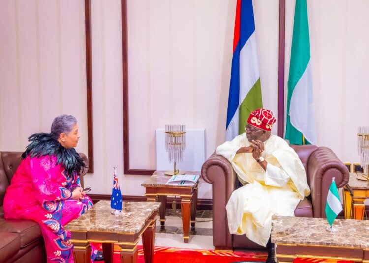 L-R: New High Commissioner of Australia to Nigeria, Leilani Bin-Juda, during a meeting with President Bola Tinubu, shortly after presenting her Letter of Credence to the President, at the State House, Abuja, on Friday.