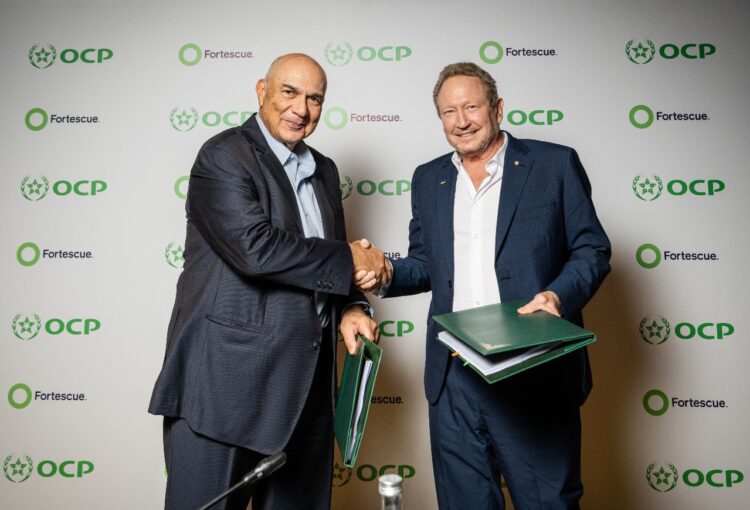 L-R: Chairman and CEO of OCP Group, Mr Mostafa Terrab and Fortescue Executive Chair and Founder, Dr. Andrew Forrest AO, at the JV agreement signing.