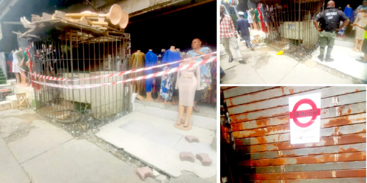 Some shops sealed by Lagos Safety Commission over safety violations in Lagos, yesterday. PHOTO BY KOLAWOLE ALIU