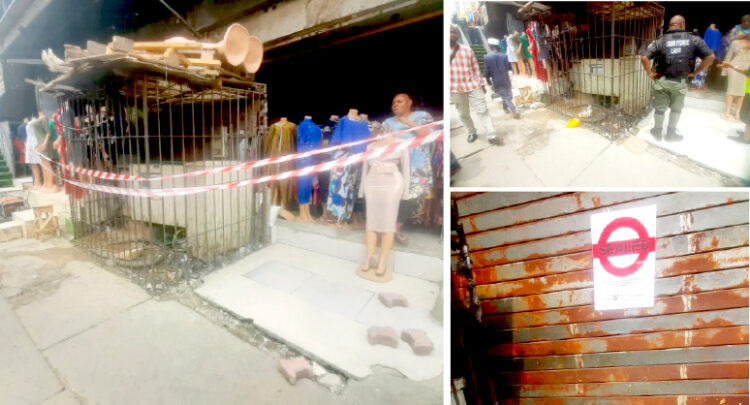 Some shops sealed by Lagos Safety Commission over safety violations in Lagos, yesterday. PHOTO BY KOLAWOLE ALIU