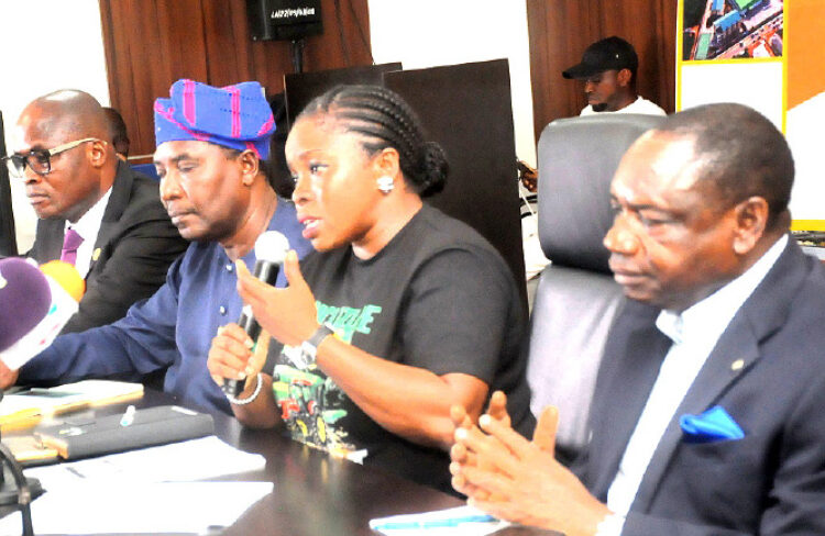 L-R: Permanent secretary, Ministry of Agriculture, Audu Fatai Emmanuel; special adviser on Agriculture, Dr. Oluwarotimi Fashola; commissioner for Agriculture, Abiola Olusanya, and commissioner for Information and Strategy, Gbenga Omotoso, during the during the ministerial press briefing by the Ministry of Agriculture Commemorate of First Year of Second Term in Office of Mr. Babajide Sanwo-Olu Governor of Lagos State, at Press Centre, Alausa, Ikeja, Lagos.PHOTO BY KOLAWOLE ALIU