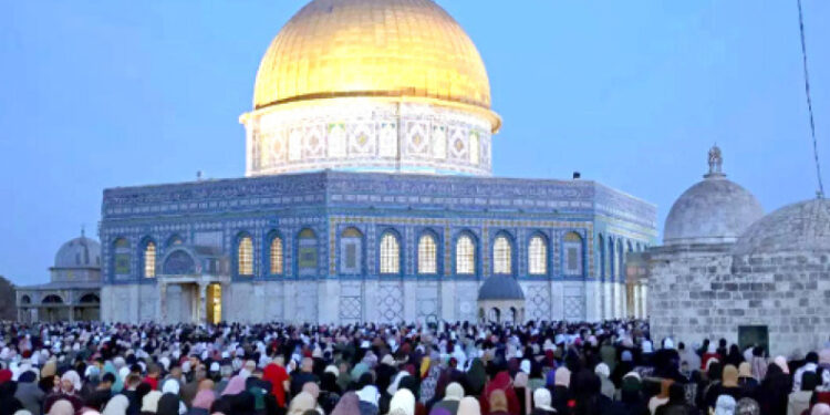Faithfuls praying at the Al Aqsa mosque, Palestine