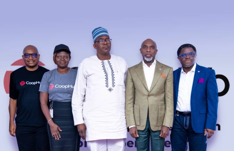 L-R: Group Head, Partnerships and Ecosystem, Ajibade Laolu-Adewale; Divisional Head, Brands, People and Culture, Wema Bank, Ololade Ogungbenro; President Ogun State Cooperative Federation Limited; Alhaji Wasiu Olaleye; MD/CEO Wema Bank, Moruf Oseni, and Executive Director, Retail and Digital Bank, Wema Bank, Tunde Mabawonku, at the launch of Coop Hub, Wema Bank’s digital solution for Cooperative Societies, held in Lagos, on Friday.
