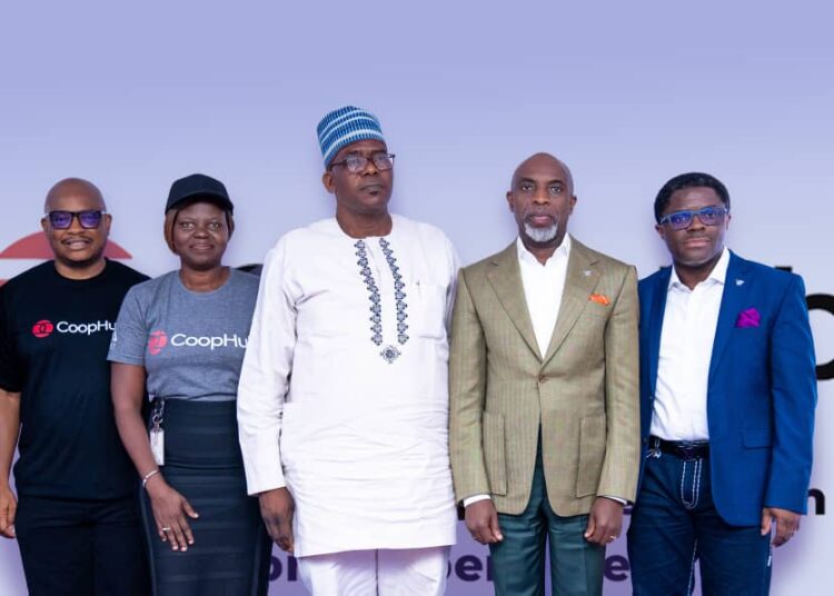 L-R: Group Head, Partnerships and Ecosystem, Ajibade Laolu-Adewale; Divisional Head, Brands, People and Culture, Wema Bank, Ololade Ogungbenro; President Ogun State Cooperative Federation Limited; Alhaji Wasiu Olaleye; MD/CEO Wema Bank, Moruf Oseni, and Executive Director, Retail and Digital Bank, Wema Bank, Tunde Mabawonku, at the launch of Coop Hub, Wema Bank’s digital solution for Cooperative Societies, held in Lagos, on Friday.