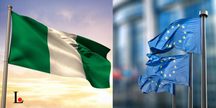 Nigerian flag and European union flag