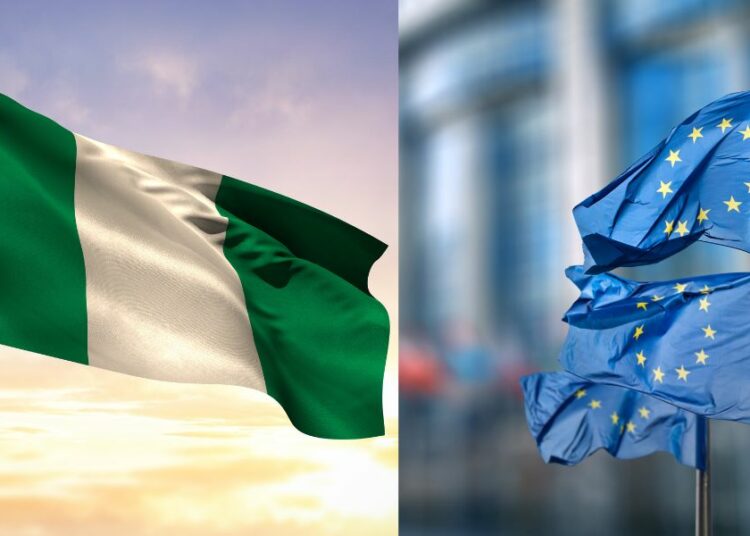 Nigerian flag and European union flag