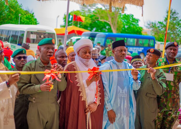 The Sultan in Bauchi during the commissioning of the new headquarters of Nigerian Army Armoured Corps (NAAC) Complex and the reunion of the armoured corps celebration held at Obienu Barracks