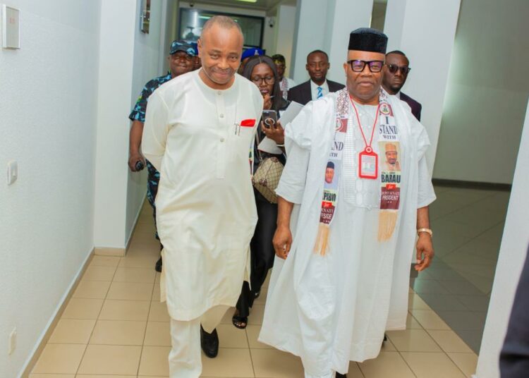 R-L, H. E Sen. Godswill Obot Akpabio, President of the 10th Senate and His Chief of Staff, Sylvester Okonkwo.