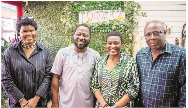 Aduke Opens Turaka, African Creative, Social Hub In UK 1 L-R: Creative director at Denike Online, UK, Adenike Adegboye; a visual artist in the UK, Abolore Sobayo; founder/ director, Afrikan Glory and Turaka, United Kingdom, Aduke Ayo Aladekomo and head of Drama at the University of East Anglia, Norwich (UK), Prof Sola Adeyemi, at the opening of Turaka in Chatham Highstreet, Kent, United Kingdom