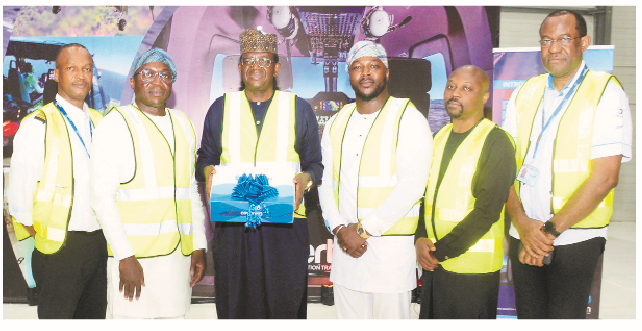L-R: Managing director/accountable manager, Caverton Helicopters, Captain Ibrahim Bello; chief executive officer, Caverton Offshore Support Group (COSG), Olabode Makanjuola; minister of state for Defence, Dr Bello Matawalle; chief operating officer, COSG, Rotimi Makanjuola; director of Strategy, COSG, Niyi Makanjuola and  the director, Corporate Services, Caverton Helicopters, Ayo Omueti during the minister’s facility tour of Caverton’s maintenance, repair and overhaul (MRO) in Lagos, yesterday.