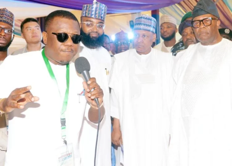 L-R: Chief executive, Portland Gas limited, Folajimi Muhammed; chief executive officer, National Agency For Science and Engineering Infrastructure (NASENI), Khalil Suleiman; minister of Information and National Orientation, Mohammed Idris and the senate president, Godswill Akpabio during the commissioning of NASENI-Portland CNG engineering training, filling and conversion centre in Abuja, yesterday.