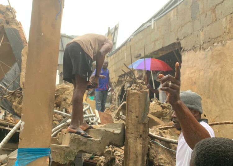 Two-storey building collapsed at Number 12 Cameroun Street, Off Ewenla Street, in the Mushin area of Lagos State