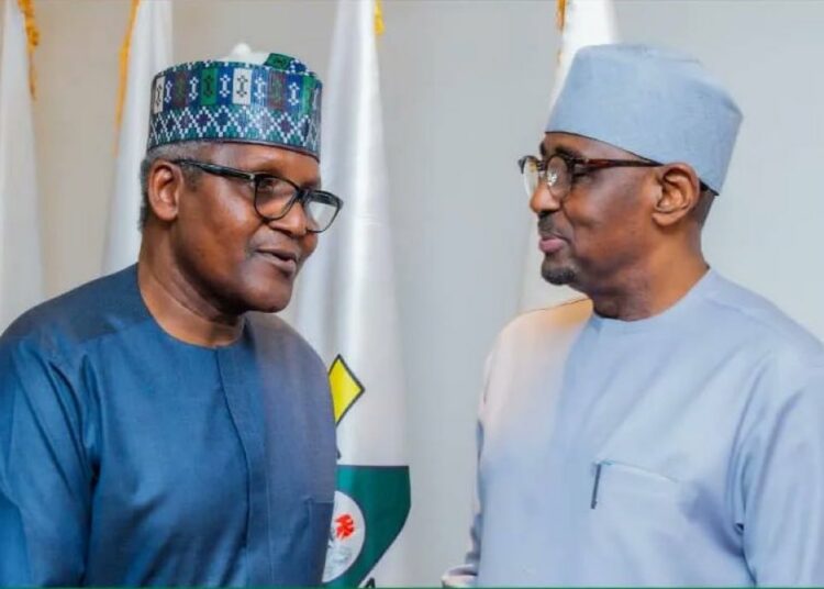 L-R: Aliko Dangote and NMDPRA boss Farouk Ahmed