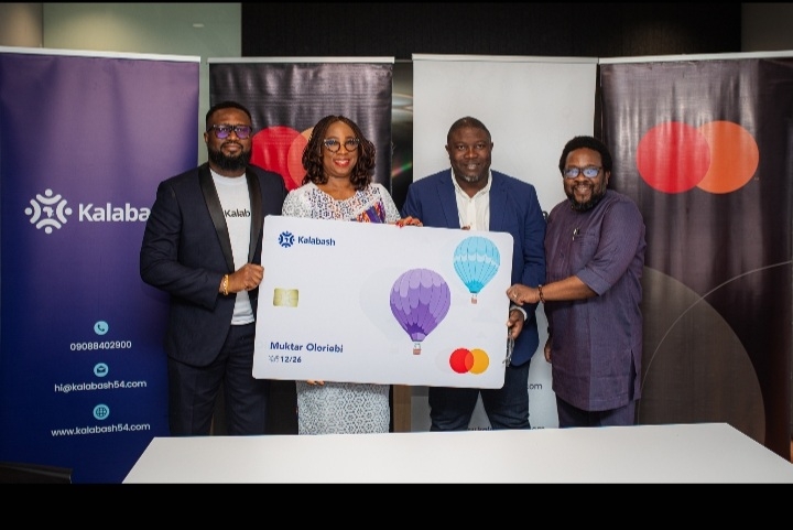 Mastercard And Kalabash54 Launch Innovative Travel Card In Nigeria And Ghana 1 L-R: Ladi Ojuri, CEO, Kalabash54; Folasade Femi-Lawal, Country Manager, West Africa, Mastercard; Bayo Adedeji, Group CEO, Wakanow and Akintunde Ajayi, Director, BD, Fintech and Enablers, EEMEA, Mastercard at a joint ceremony to announce a payment solution partnership in Lagos, July 11, 2024.