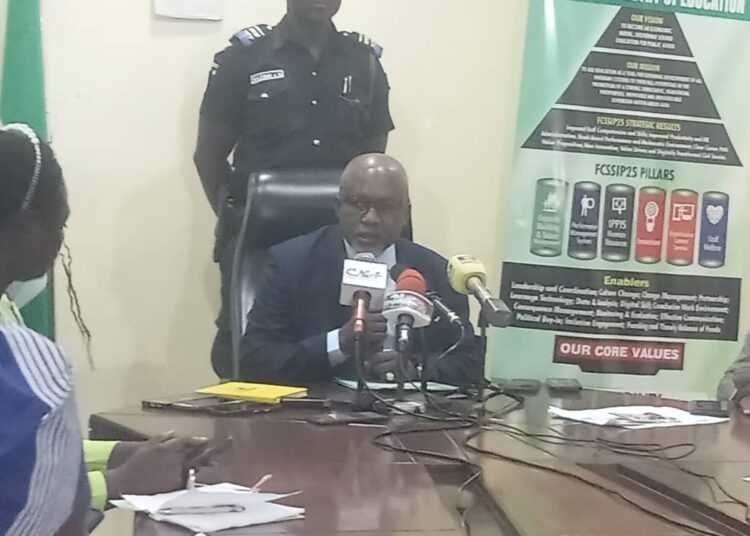 Minister of State for Education, Dr. Yusuf Sununu, during the press briefing in Abuja, on Tuesday.