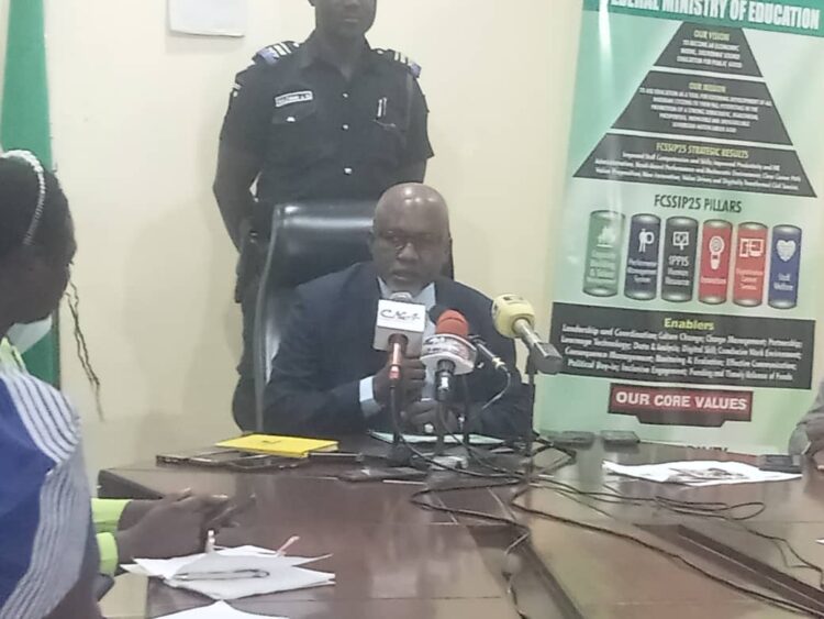 Minister of State for Education, Dr. Yusuf Sununu, during the press briefing in Abuja, on Tuesday.