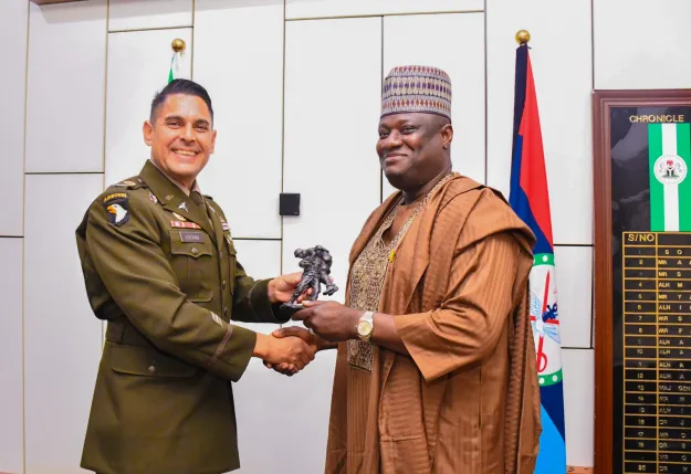 Federal Gov't, Walter Reed Army Institute Strengthen Ties On Research Development 1 R-L: Permanent secretary, Federal Ministry of Defence, Dr Ibrahim Abubakar Kana mni, and Commander Walter Reed Army Institute of Research, Colonel Cownell Eli Lozano, during his Visit at Ship House, Abuja, yesterday. PHOTO BY TARKAA DAVID