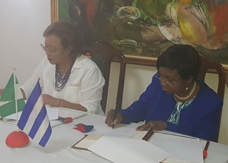 L-R: Cuban Ambassador to Nigeria, Miriam Morales, and the director-general of NAFDAC, Prof. Mojisola Adeyeye, during the signing of the MoU in Abuja, on Monday.