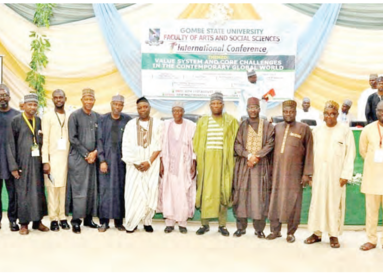 Gombe State deputy governor,  Manassah Daniel Jatau ( middle) with officials and academics during the condolence visit