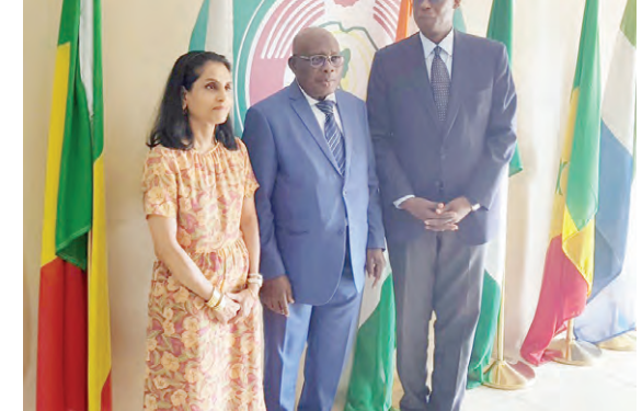L-R:  Ms. Ruvendrini Menikdiwela,  assistant high commissioner in charge of protection of the United Nations High Commission For Refugees (UNHCR), vice president of ECOWAS Community Court, Justice Gberibè Ouattara and Mr. Raouf Mazou, assistant high commissioner for operations of UNHCR during a courtesy visit to the corporate headquarters of the ECOWAS Court in Abuja on Friday