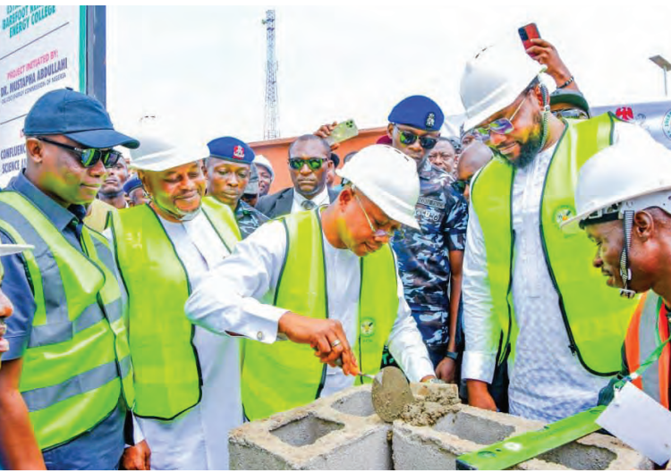 L-R: Chief of staff to the Kogi State governor, Ali Bello; minister of innovation, Science and Technology, Uche Nnaji; Governor Ahmed Usman Ododo, and director-general, Energy Commission of Nigeria, Dr. Mustapha Abdullahi, during the ground-breaking ceremony of the Barefoot Renewable Energy College at Confluence University of Science and Technology in Osara, yesterday.