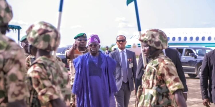 President Tinubu on arrival in Maiduguri