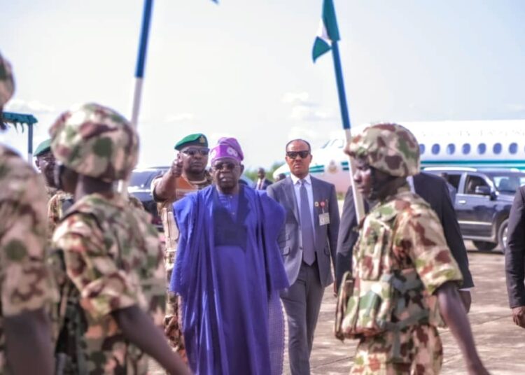 President Tinubu on arrival in Maiduguri