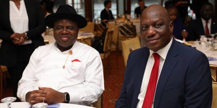L-R: Bayelsa Governor, Diri Douye with the Senator representing Kaduna South Senatorial District, Sunday Marshall Katung at the African-Caribbbean event on Climate Change at the ongoing UN General Assembly in New York.