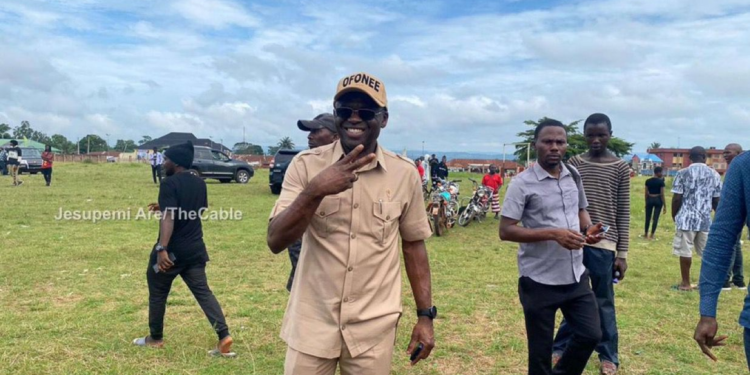 Immediate-past Edo State deputy governor, Comrade Philip Shaibu, at the polling unit. Photo Credit: TheCable