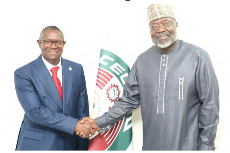 L-R: President of ECOWAS Court Justice Ricardo Claudio Monteiro Gonçalves and  president of the ECOWAS Commission, Dr. Omar Touray during a meeting in Abuja recently